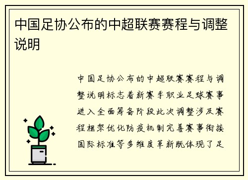 中国足协公布的中超联赛赛程与调整说明