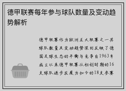德甲联赛每年参与球队数量及变动趋势解析