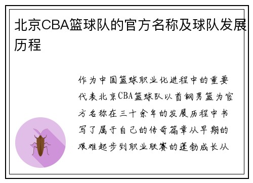 北京CBA篮球队的官方名称及球队发展历程